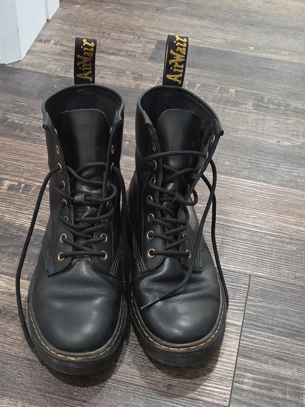 Dr. Martens V Jadon II Mono Black Leather Combat Boots Lace-Up Side Zip US 9W,8M
